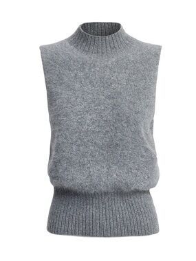 Kookai Geneva Sleeveless Wool Cashmere Mock Neck Knit Tank Top in Dark Grey